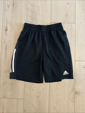 adidas Black Kids Athletic Shorts with White Stripes